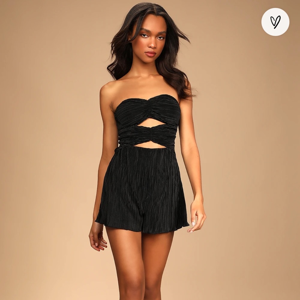Perfect Memory Black Pleated Strapless Cutout Romper